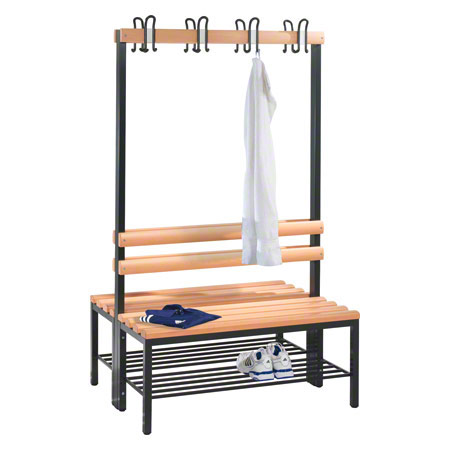Double-sided cloakroom bench with shoe rack, 8 hooks, HxWxD 165x100x75.6 cm