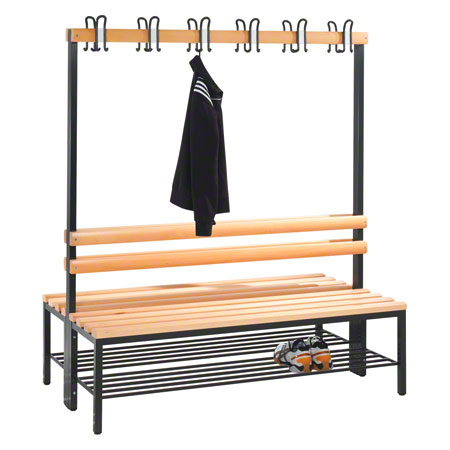 Double-sided cloakroom bench with shoe rack, 12 hooks, HxWxD cm 165x150x75.6