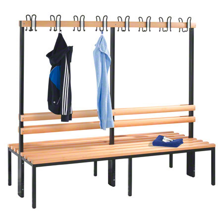 Double-sided cloakroom bench without shoe rack, 16 hooks, HxWxD 165x200x75.6 cm