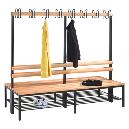 Double-sided cloakroom bench without shoe rack, 16 hooks, HxWxD 165x200x75.6 cm