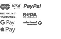 Mastercard, Visa, Paypal, Sofort, Sepa, GooglePay, ApplePay