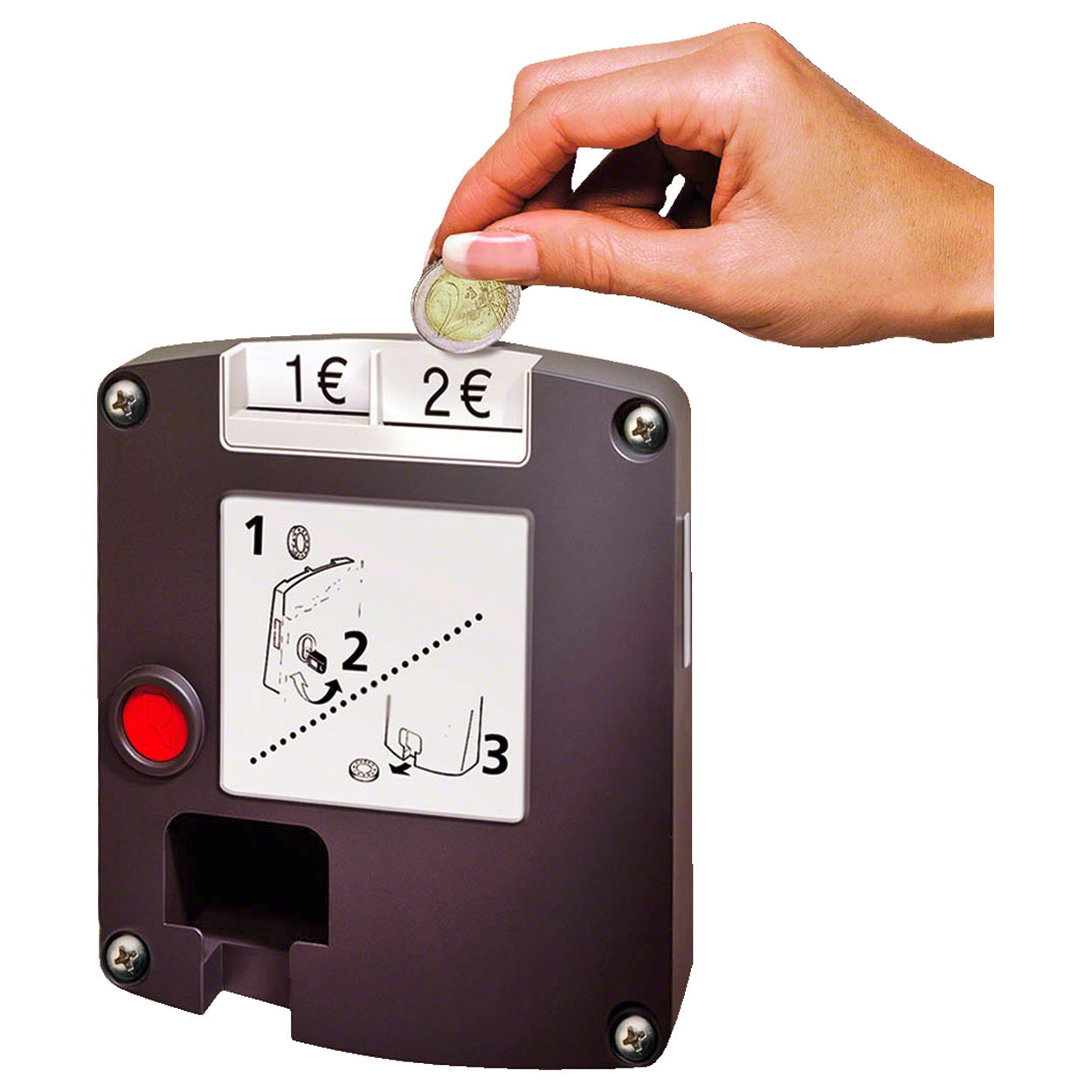 Coinoperated lock SAFEOMAT for metal with twin coin