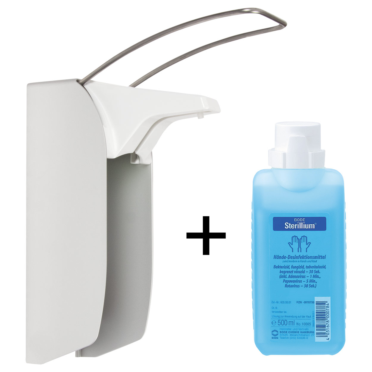 Disinfectant dispenser set Euro dispenser 1 with arm lever, incl. 2x