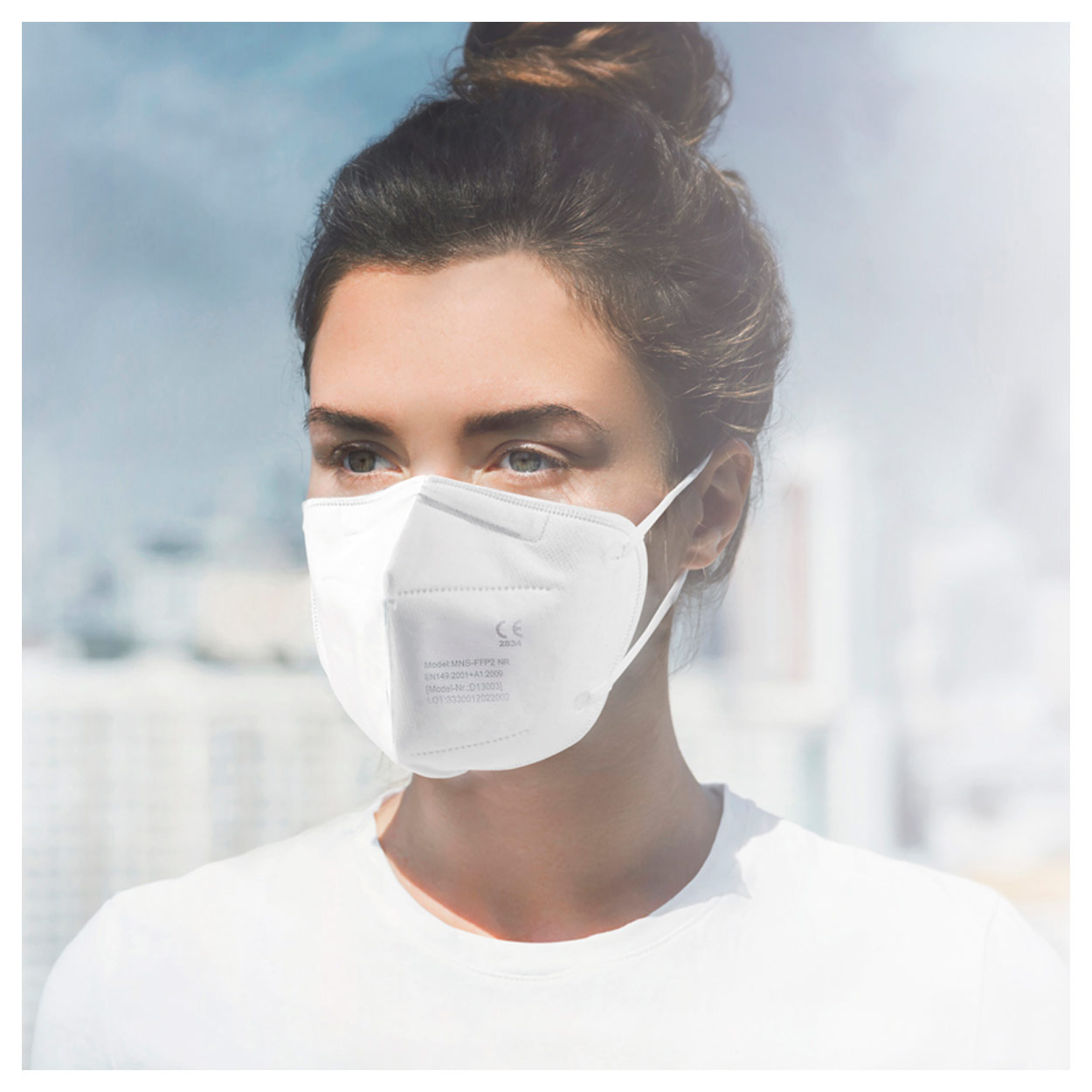 Disposable mouthguard MNSFFP2 with elastic band and nose contour, 10