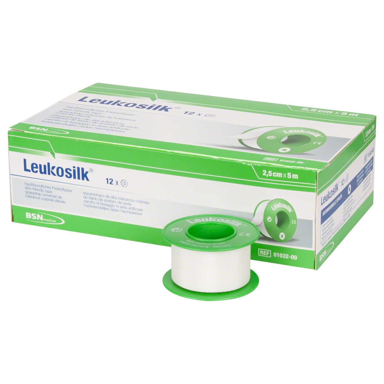 Leukosilk roll plaster without cover, 5 m x 2,5 cm, 12 pieces buy online
