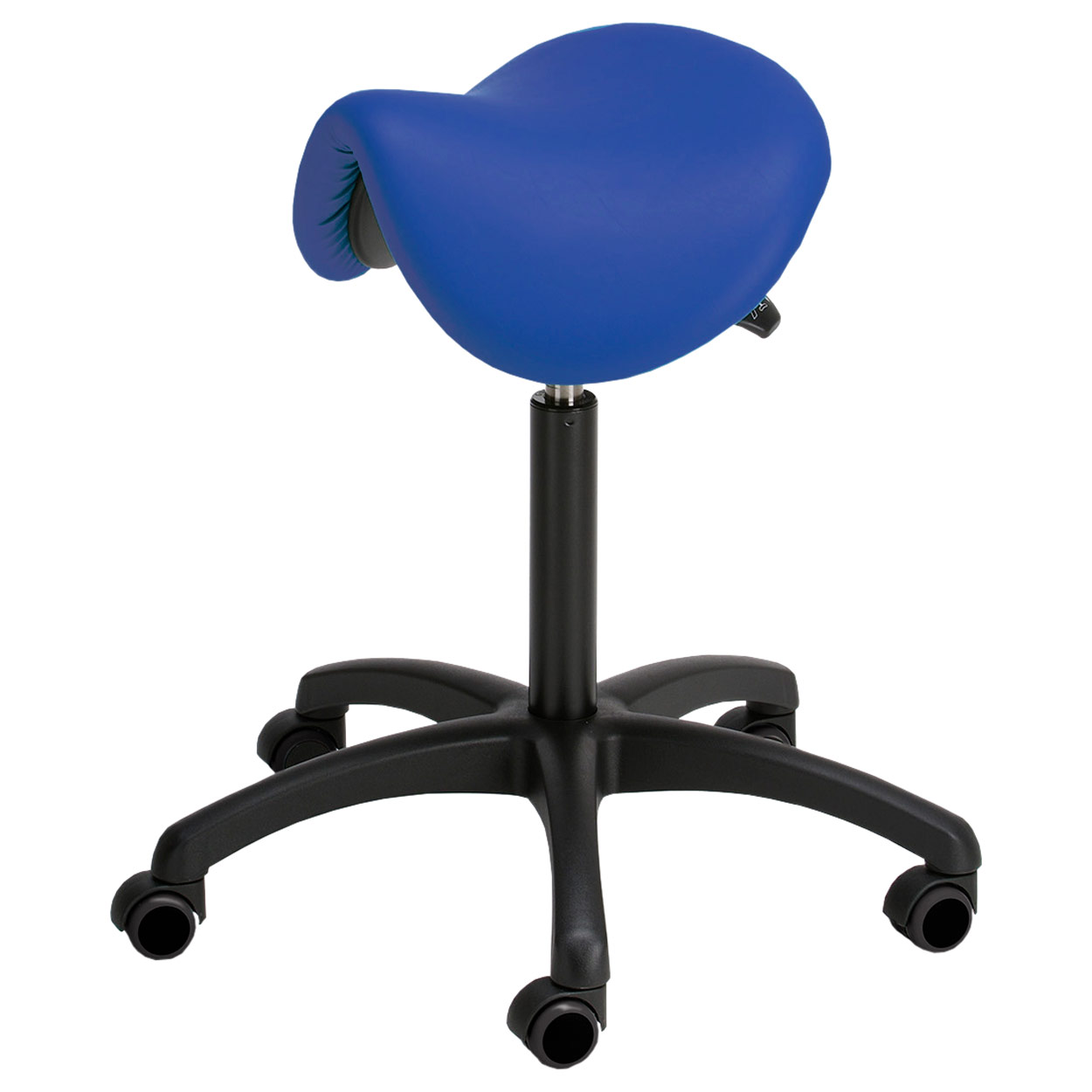 Saddle stool with cushion standard with wheels