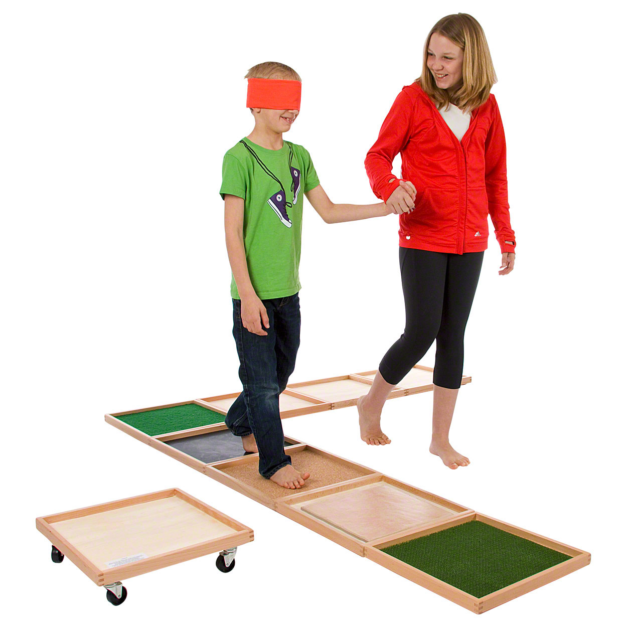 Sensory path with 8 boxes made of wood, 40x40x3 cm - buy online | Sport-Tec