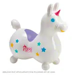 Image shows GYMNIC bouncing animal unicorn Rody Magical Unicorn with roll tub