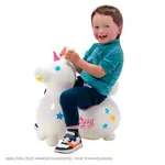 Image shows GYMNIC bouncing animal unicorn Rody Magical Unicorn with swing tub