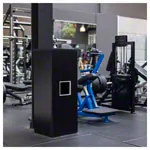 Sport-Tec disinfectant wipe dispenser, black wood, incl. waste garbage can