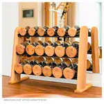 Image shows NOHRD DumbBells dumbbell set, 18 dumbbells 5 - 25 kg incl. rack, walnut
