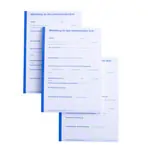 Image shows Notification to the prescribing doctor, 5 blocks of 50 sheets (250 sheets), A5