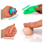 Physioflex therapy kneading mass, set: 450 g, 1x each extra soft, soft,medium, hard, extra hard