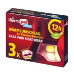 Image shows Thermopad heat wrap for back pain, box of 3