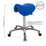 Image shows Saddle stool with cushion, exclusive with wheels