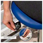 Image shows Saddle stool with cushion, exclusive with wheels