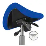 Image shows Saddle stool with cushion, exclusive with wheels