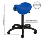 Image shows Saddle stool with cushion, standard with wheels