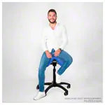 Image shows Saddle stool with cushion, standard with wheels