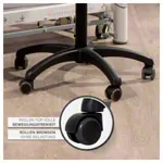 Image shows Saddle stool with cushion, standard with wheels