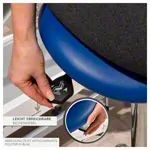 Image shows Saddle stool with cushion, standard with wheels