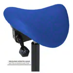 Image shows Saddle stool with cushion, standard with wheels