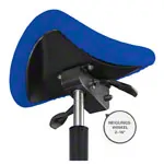 Image shows Saddle stool with cushion, standard with wheels