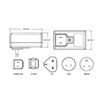 Image shows Gymna power supply with 6 different adapters