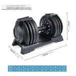 Image shows Sport-Tec adjustable dumbbell, 3-24 kg