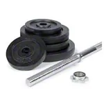 Image shows Barbell set, 60 kg, 2 x 10 kg, 4x 5 kg, 4x 2.5 kg, 11-pcs.