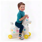 Image shows GYMNIC bouncing animal unicorn Rody Magical Unicorn with roll tub