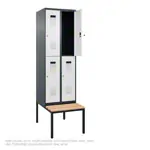 Locker cabinet with bench and 2 compartments, compartment width 30 cm