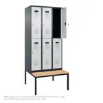 Locker cabinet with bench and 3 compartments, compartment width 30 cm