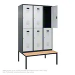 Product image: Locker cabinet with bench and 3 compartments, compartment width 40 cm