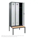 Locker cabinet with bench and 3 compartments, each 30 cm