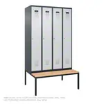 Locker cabinet with bench and 4 compartments, each 30 cm