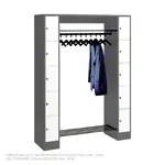 Open wardrobe for 10 people, small drawers