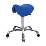 Image shows Saddle stool with cushion, exclusive with wheels
