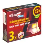 Image shows Thermopad heat wrap for back pain, box of 3