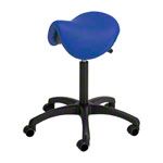 Saddle stool with cushion, standard with wheels
