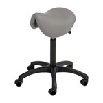 Saddle stool with cushion, standard with wheels