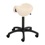 Saddle stool with cushion, standard with wheels