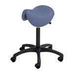 Saddle stool with cushion, standard with wheels