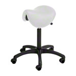 Saddle stool with cushion, standard with wheels