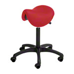 Saddle stool with cushion, standard with wheels