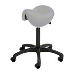 Saddle stool with cushion, standard with wheels