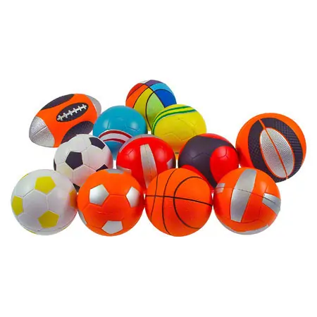 Mini sport ball set from PU foam in the net,  10 cm, 12 pieces