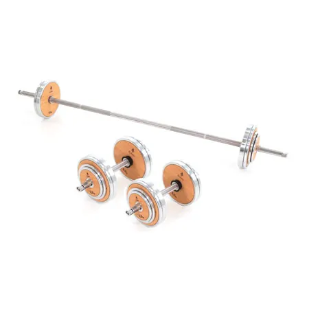 NOHrD WeightPlate Tower 2x dumbbells, 1x barbell 20x weight plates, oak