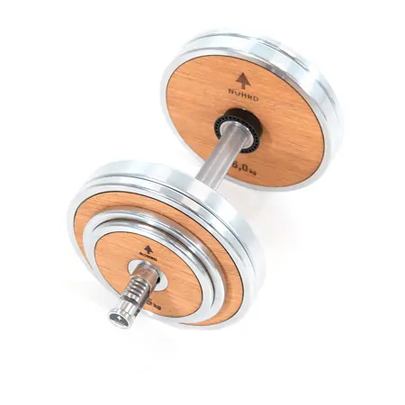 NOHrD WeightPlate Tower 2x dumbbells, 1x barbell 20x weight plates, oak