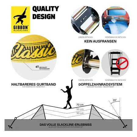 GIBBON Independence Kit Classic, Slackline-Garden-Set, 6-pcs